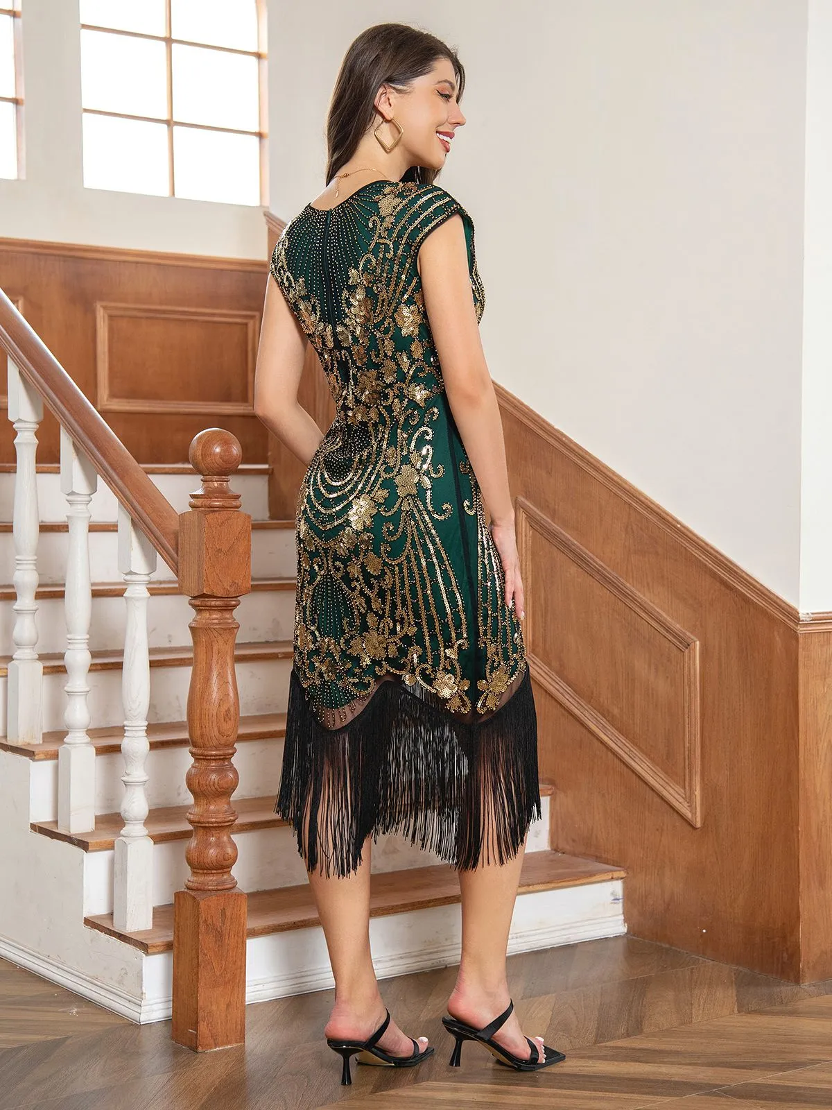 1920s Floral Pattern Sequined Tassel Dress sold by Retro Stage product image thumbnail 5