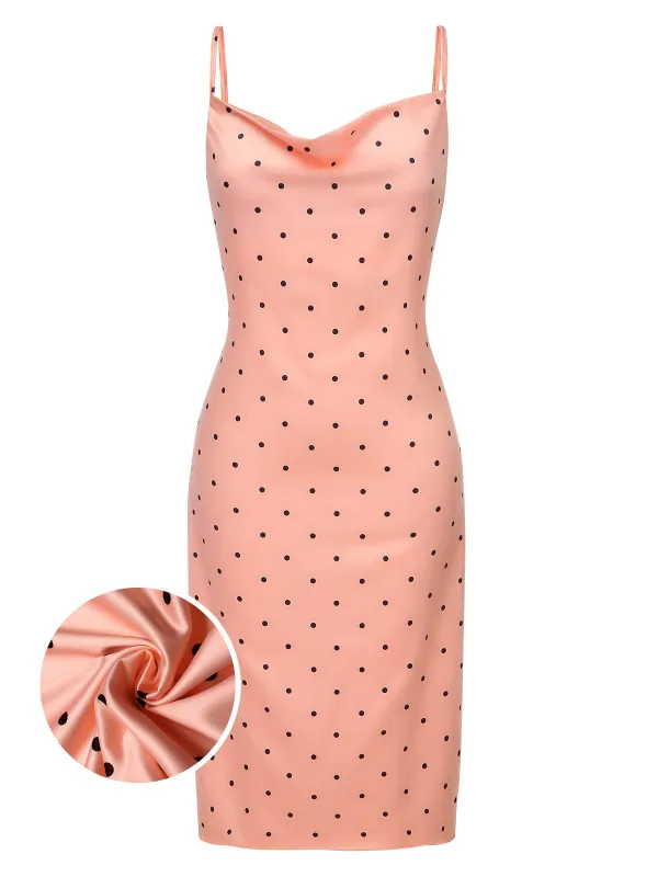 1930s Polka Dots Spaghetti Straps Satin Nightgown sold by Retro Stage