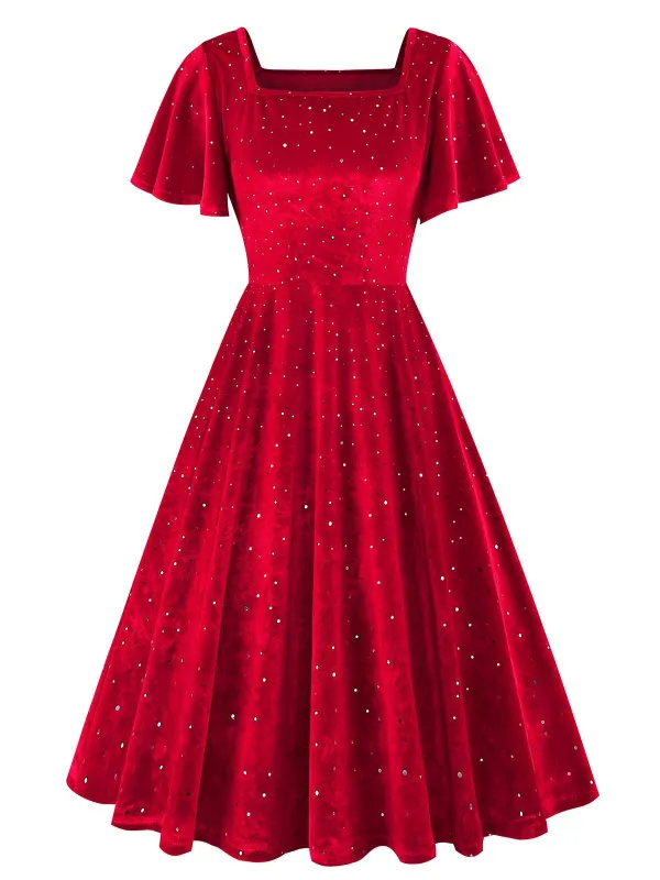 1950s Velvet Sparkling Solid A-Line Dress sold by Retro Stage