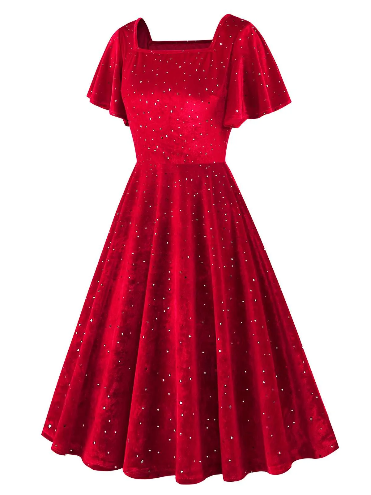 1950s Velvet Sparkling Solid A-Line Dress sold by Retro Stage product image thumbnail 2