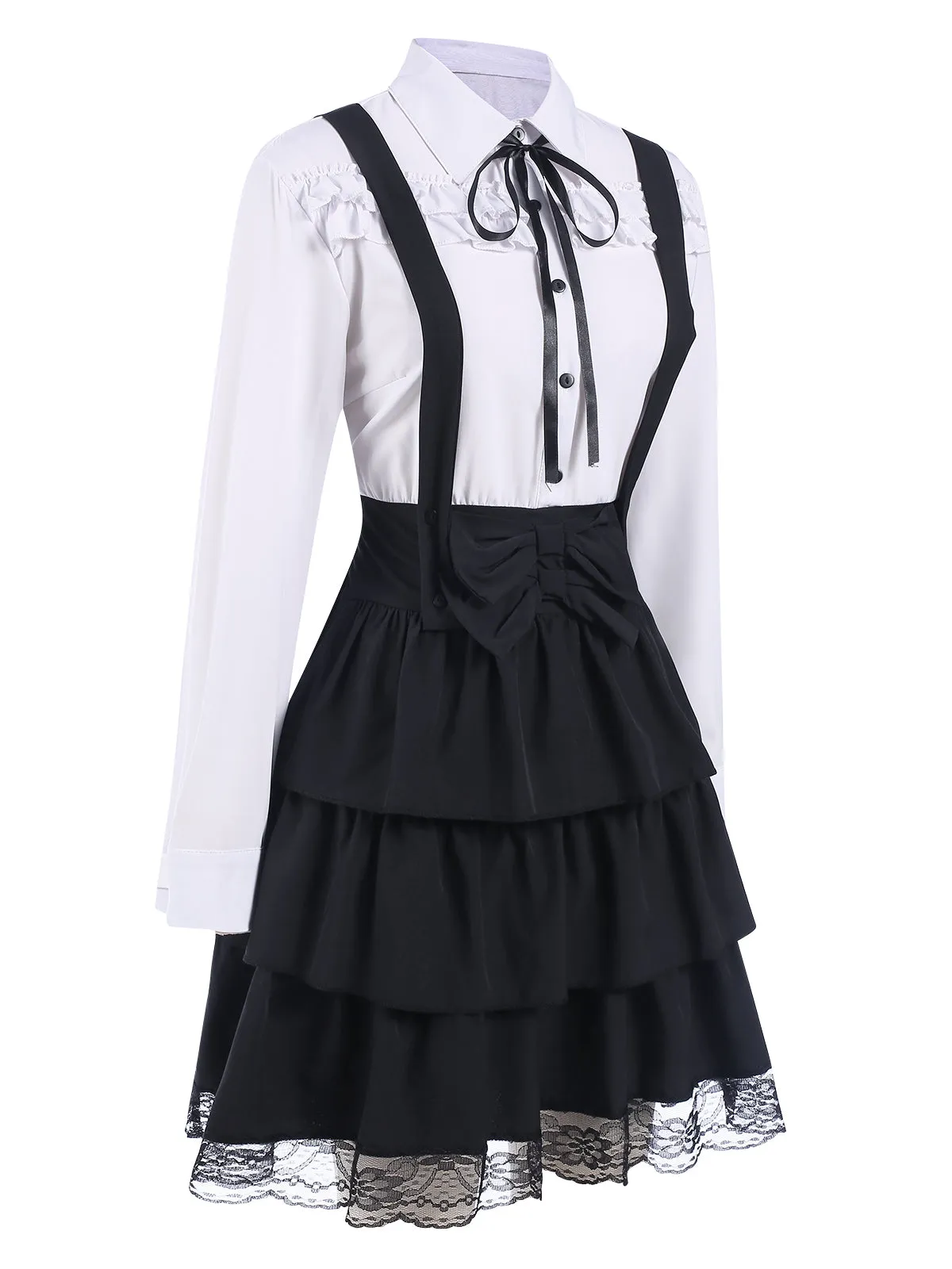 1950S Shirt Neck Suspender Patchwork Layered Dress sold by Retro Stage product image thumbnail 2