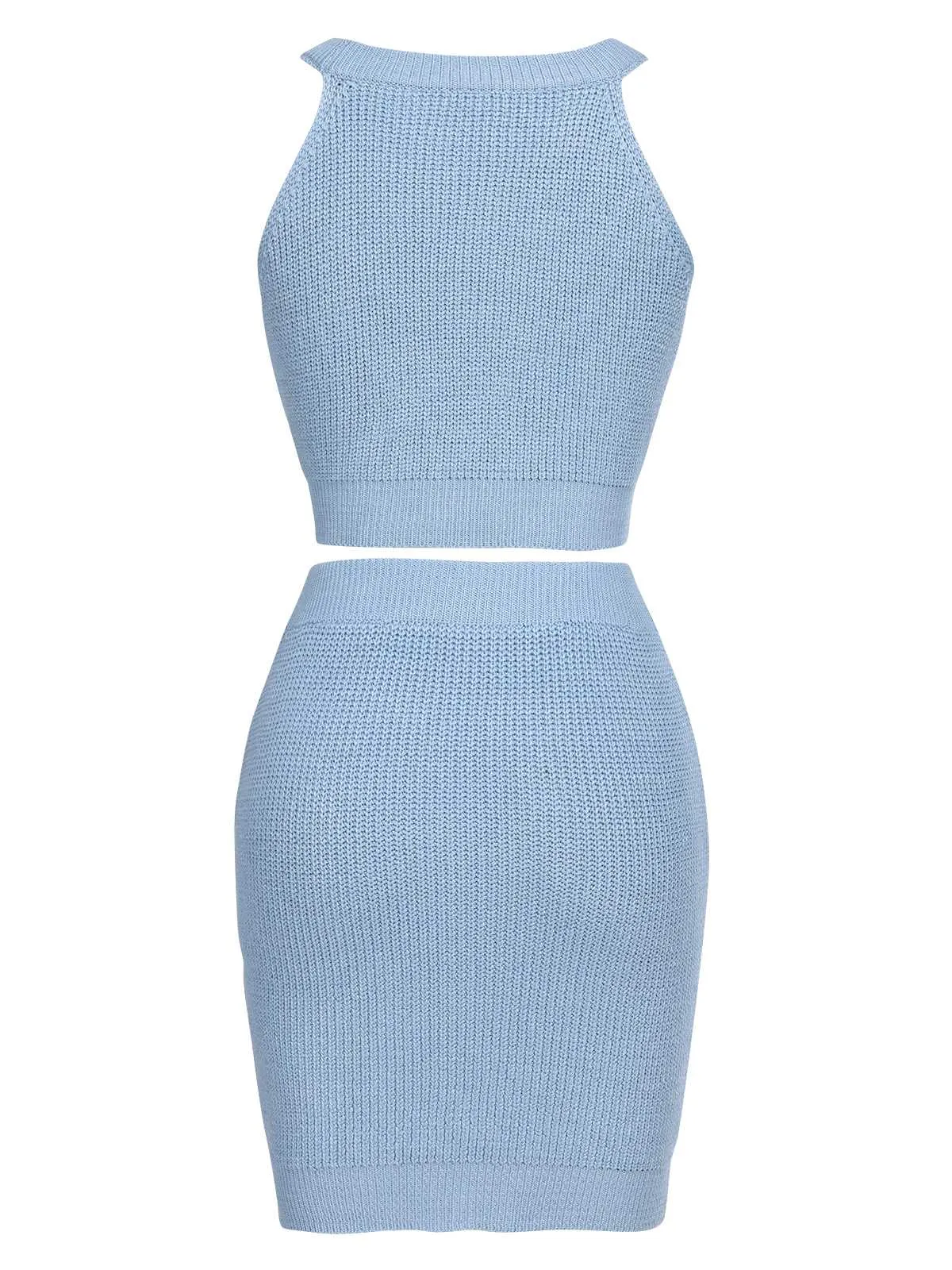 2PCS Blue 1960s Knitted Heart Cropped Top & Skirt sold by Retro Stage product image thumbnail 4