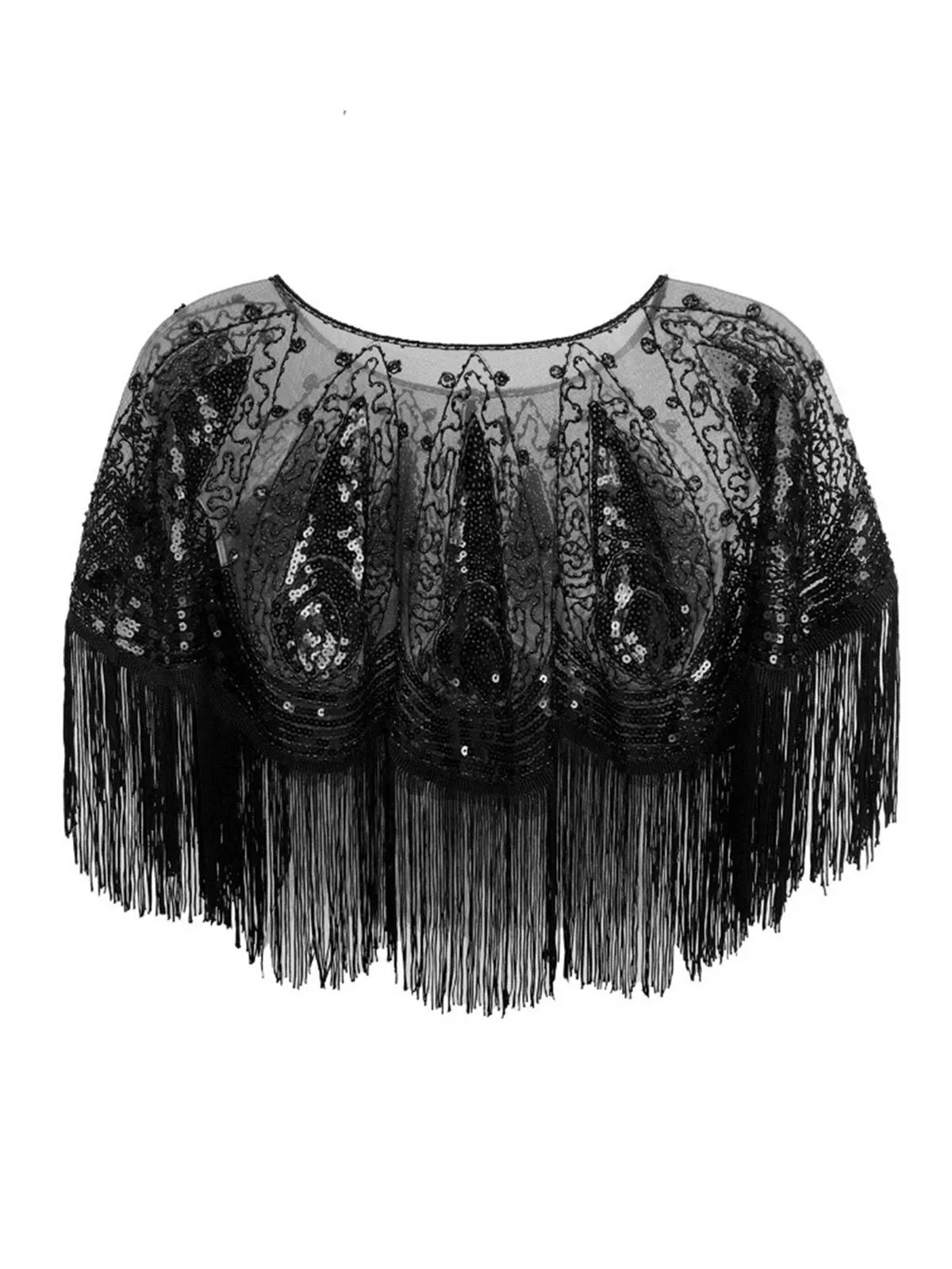 1920s Crew Neck Sequined Tassel Cape sold by Retro Stage product image thumbnail 2