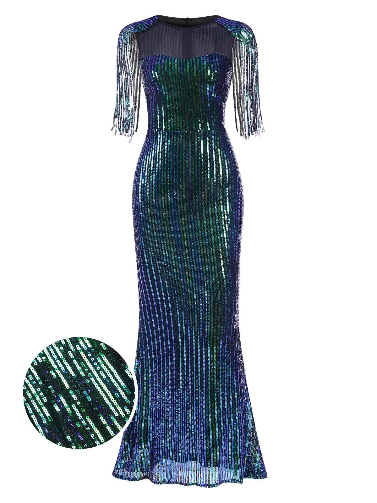 1930s Sequined Tassels Mesh Patchwork Dress sold by Retro Stage