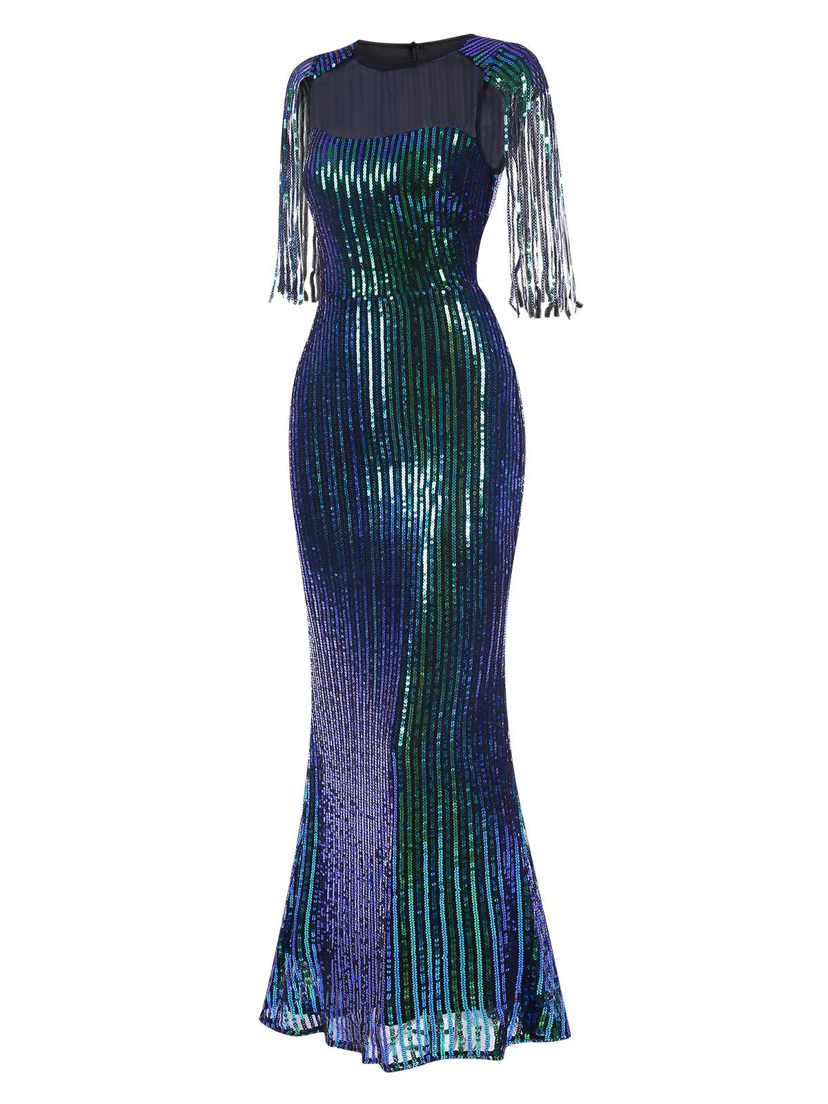 1930s Sequined Tassels Mesh Patchwork Dress sold by Retro Stage product image thumbnail 4