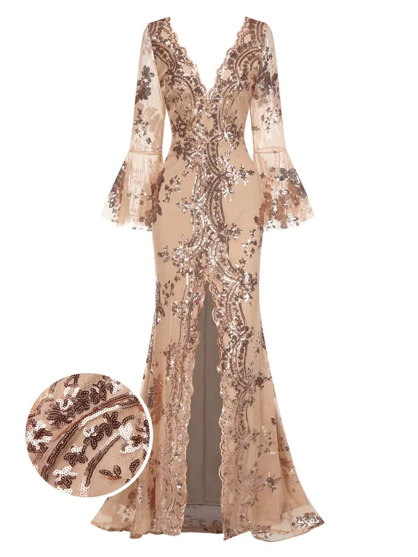 1930s Deep V-Neck Mesh Sequined Maxi Dress sold by Retro Stage