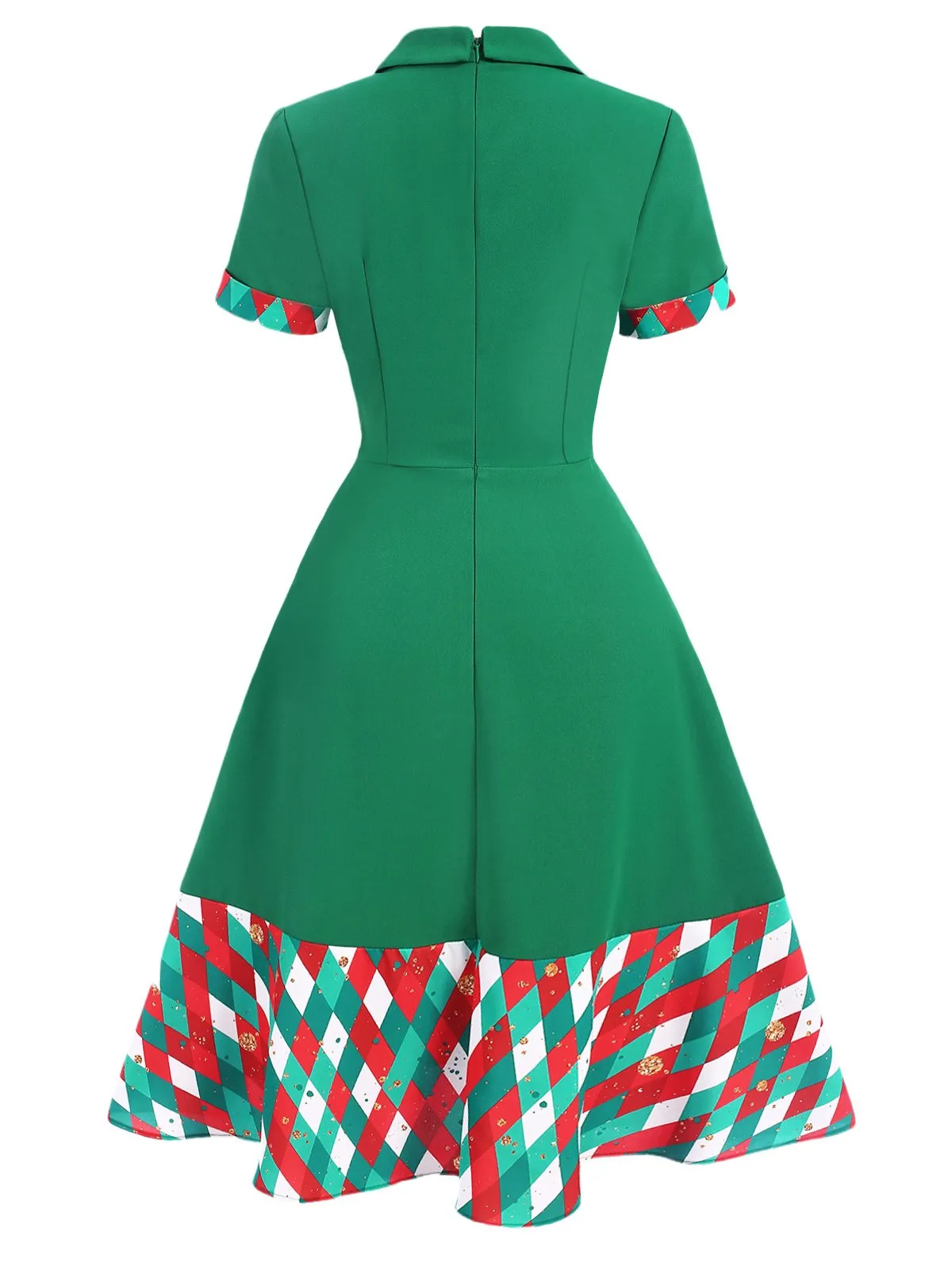 Green 1940s Colorful Plaid Notched Collar Dress sold by Retro Stage product image thumbnail 4