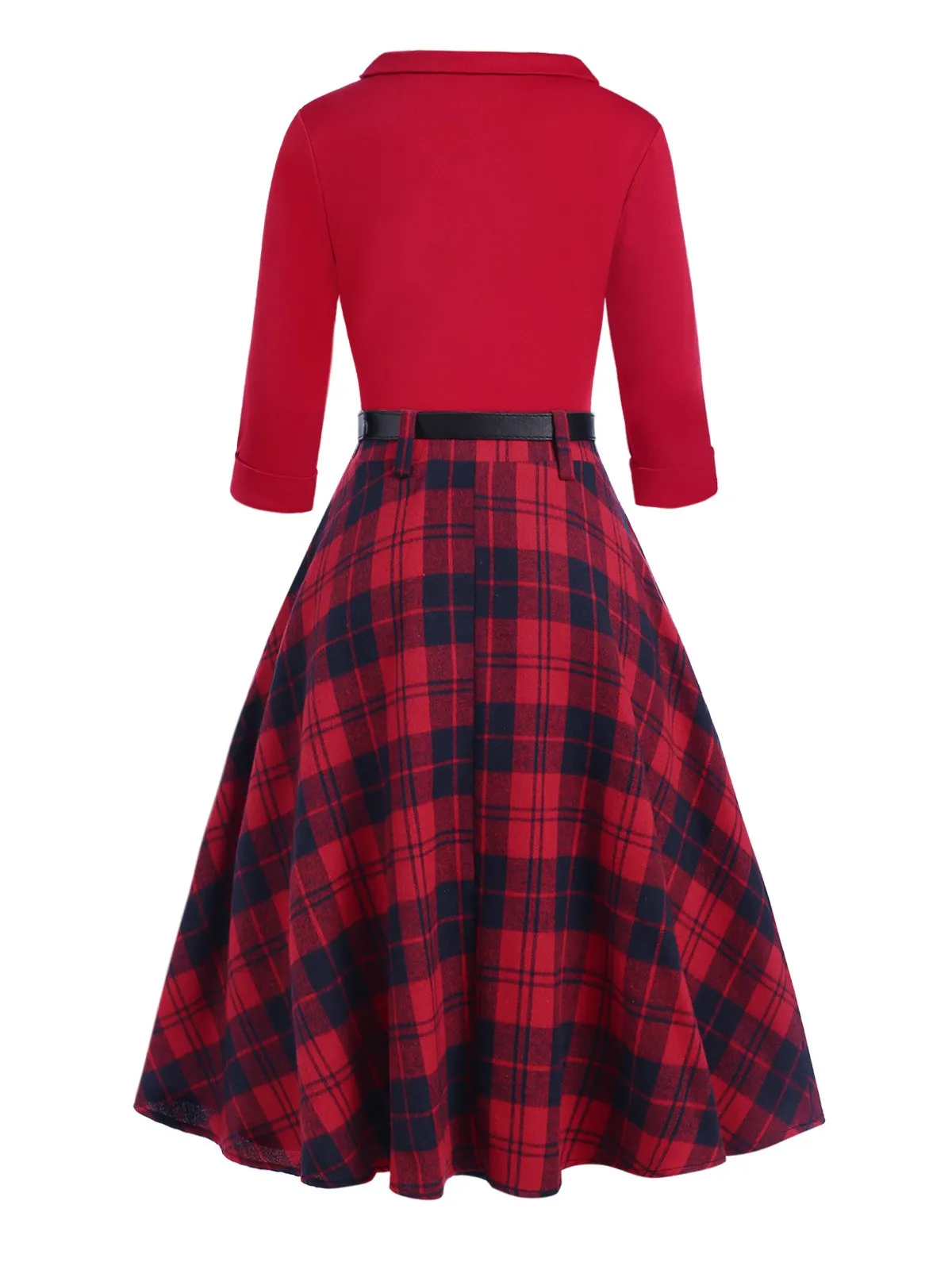 2PCS Red 1940s Lapel Top & Plaid Skirt sold by Retro Stage product image thumbnail 4