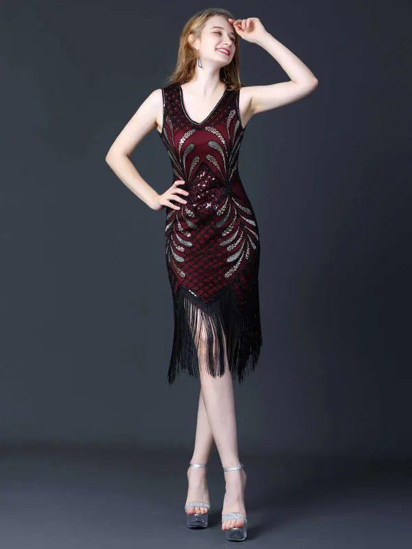1920s Sequined Fringe Flapper Sleeveless Dress sold by Retro Stage
