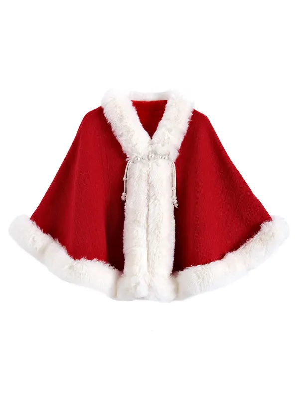 1950s Christmas Knitted Pearl Fur Trim Shawl sold by Retro Stage