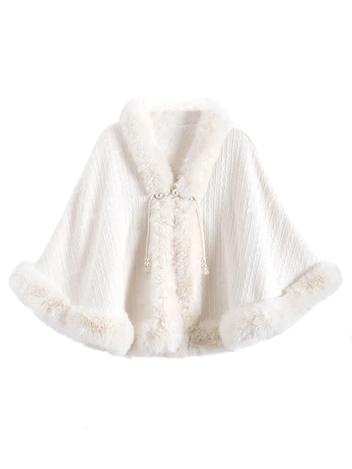 1950s Christmas Knitted Pearl Fur Trim Shawl sold by Retro Stage product image thumbnail 5