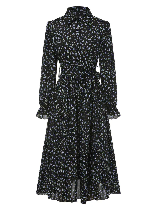 1940s Ditsy Floral Pleated Shirt Belted Dress sold by Retro Stage