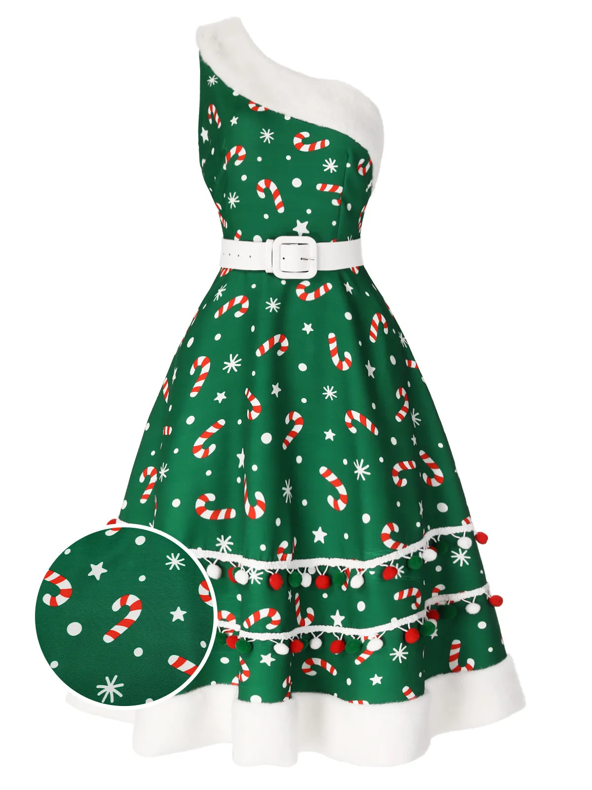 Blue 1950s Candy Cane One-Shoulder Dress sold by Retro Stage product image thumbnail 4