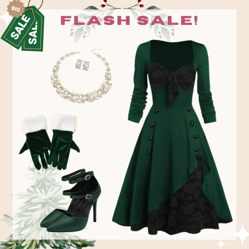 Green 1950s Lace Patchwork Swing Dress sold by Retro Stage