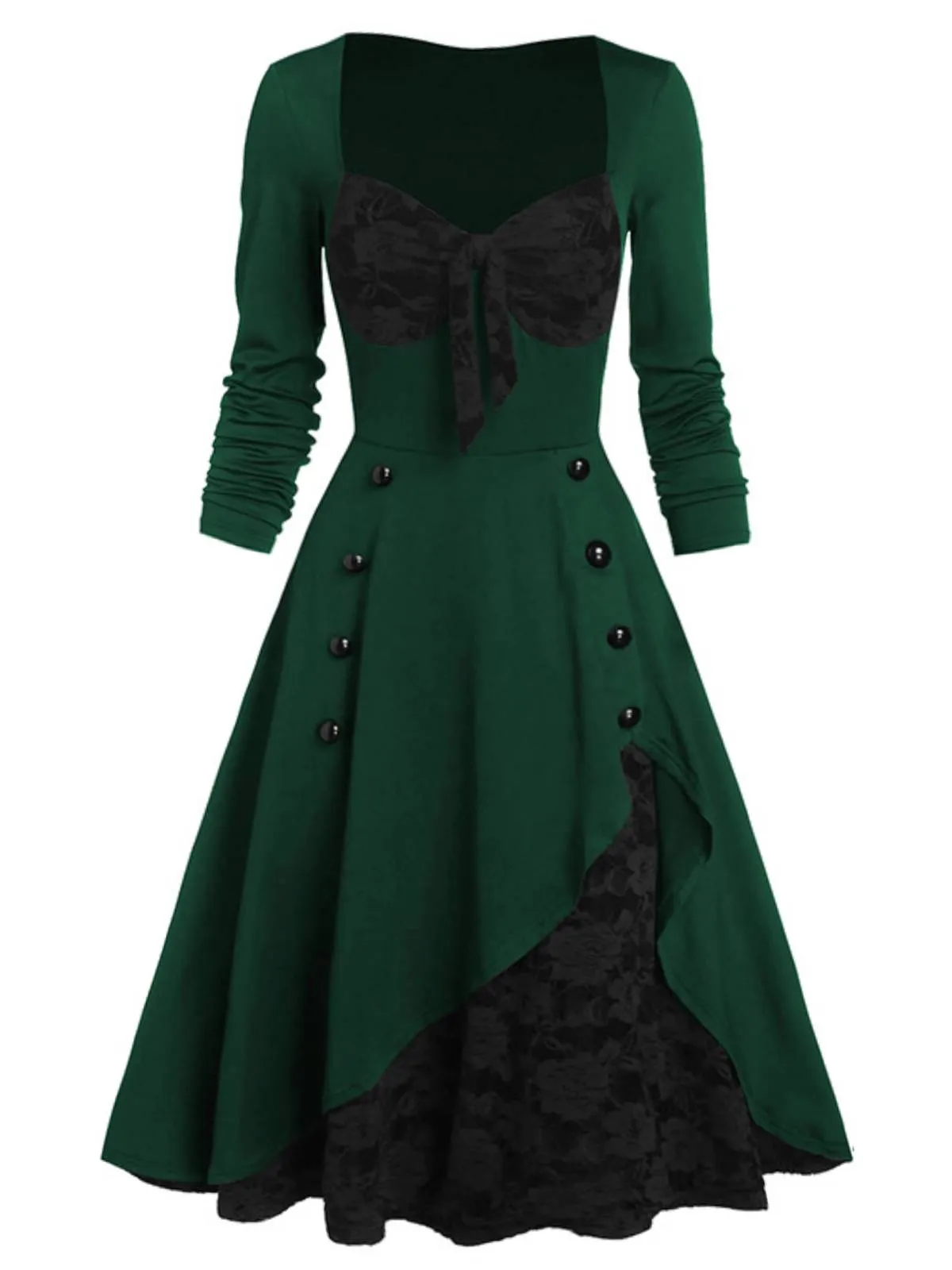 Green 1950s Lace Patchwork Swing Dress sold by Retro Stage product image thumbnail 2