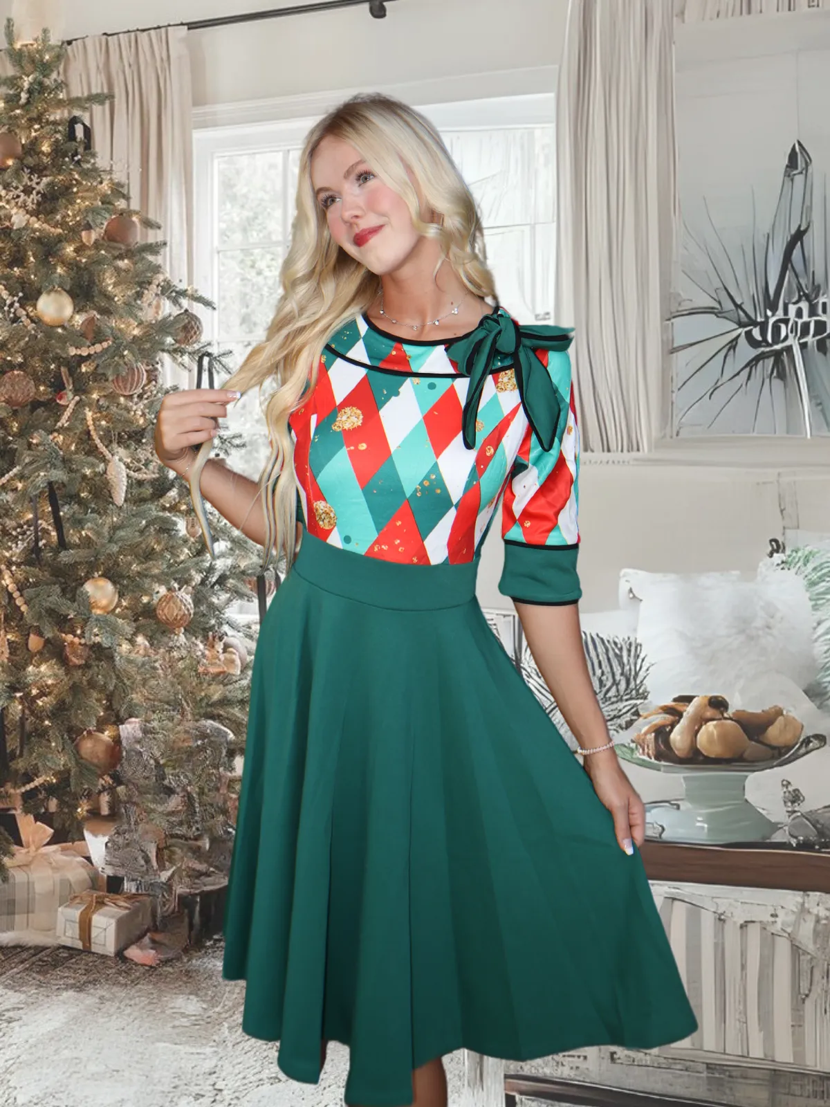 Green 1950s Christmas Plaid Patchwork Dress sold by Retro Stage product image thumbnail 2