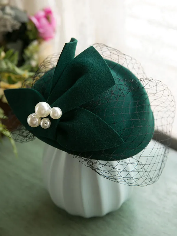 Vintage Pearl Decor Mesh Berets Woolen Hat sold by Retro Stage