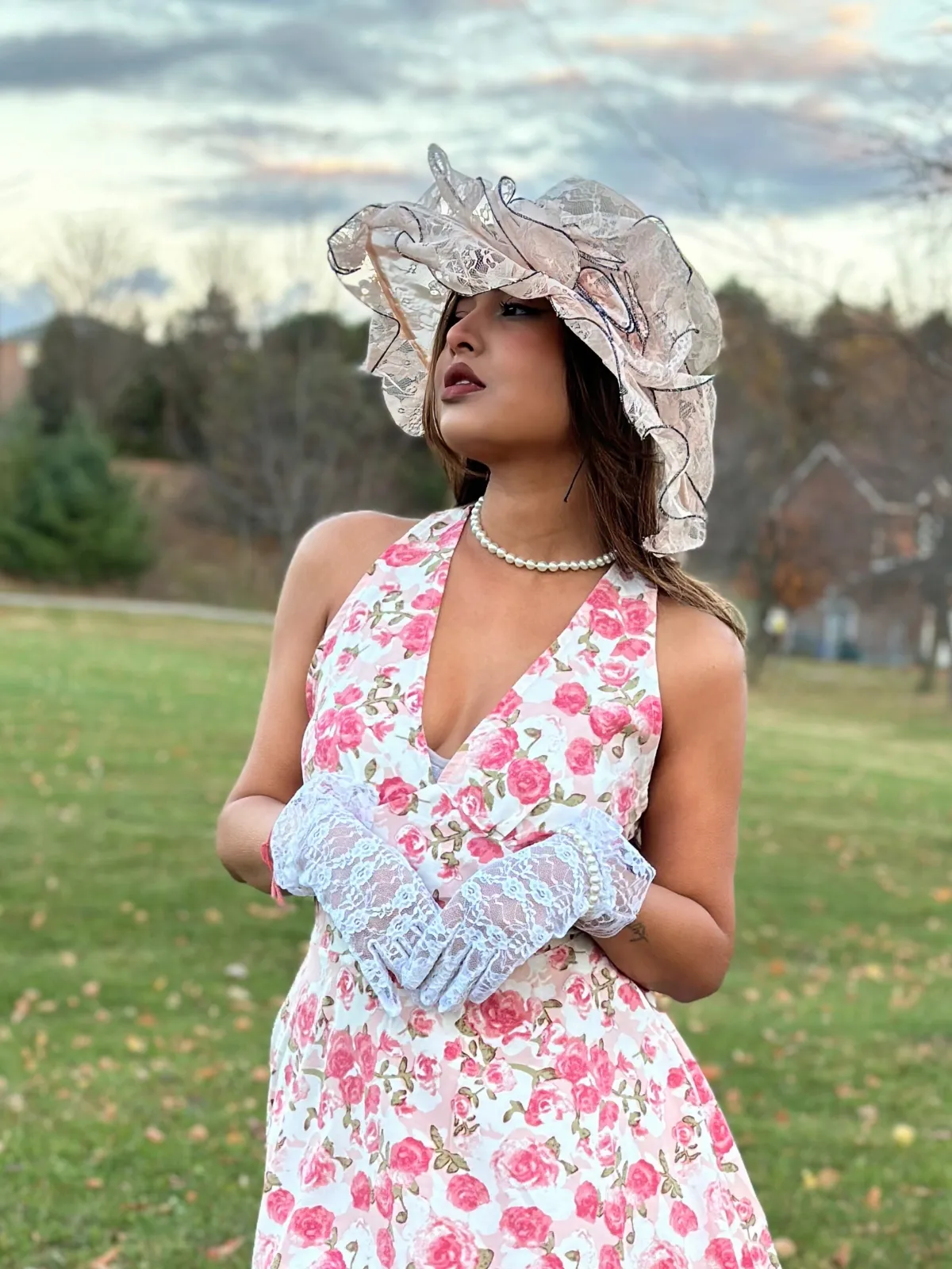 Pink 1950s Floral V-Neck Dress sold by Retro Stage product image thumbnail 2