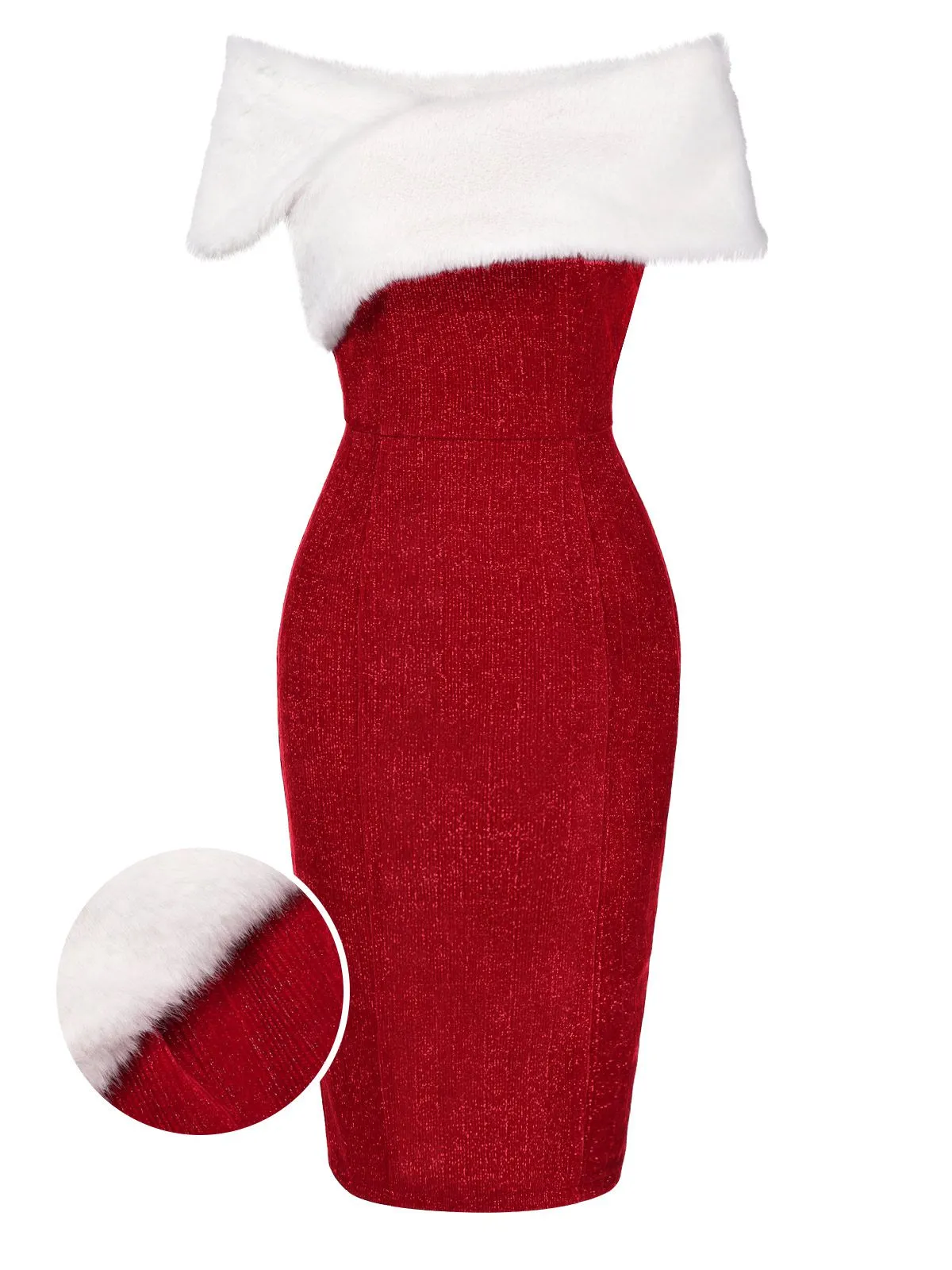 Red 1960s Faux Fur Off-Shoulder Dress sold by Retro Stage product image thumbnail 3