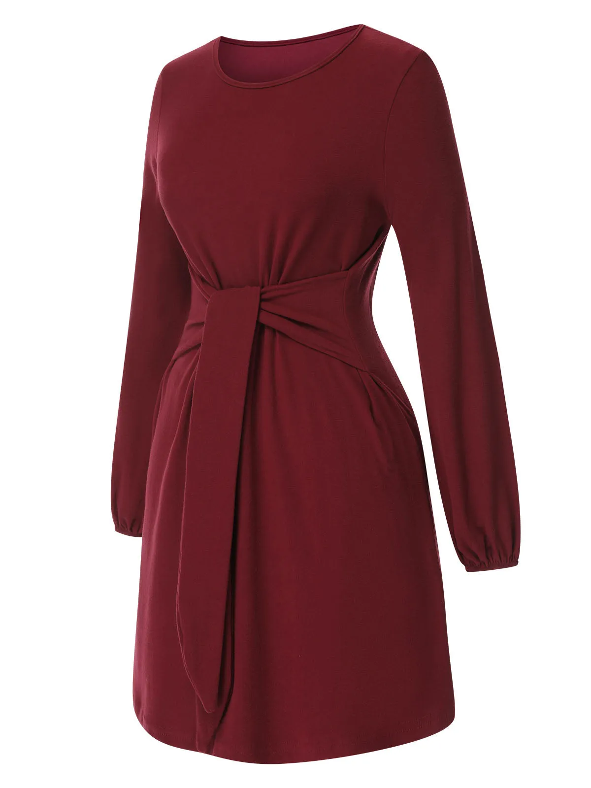 Deep Red 1960s Solid Tie Waist Dress sold by Retro Stage product image thumbnail 3