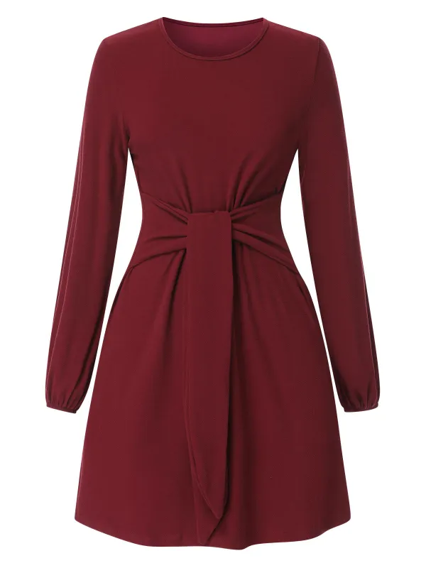 Deep Red 1960s Solid Tie Waist Dress sold by Retro Stage