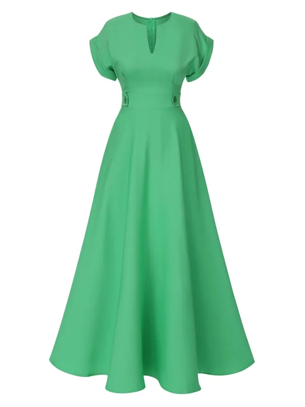 Green 1930s Temperament V-Neck Solid Dress sold by Retro Stage