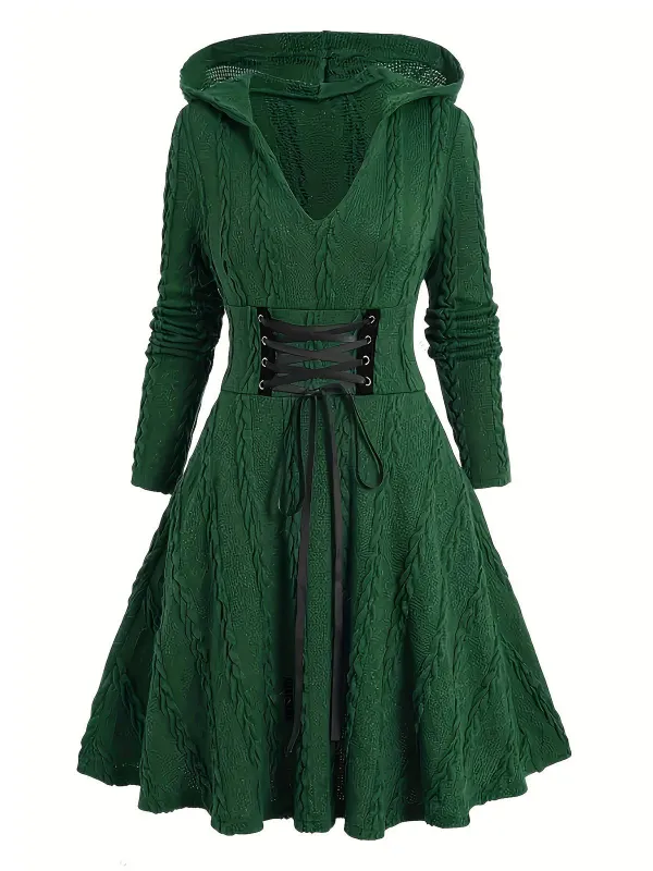 Green 1940s Solid Knitted Hooded Sweater Dress sold by Retro Stage