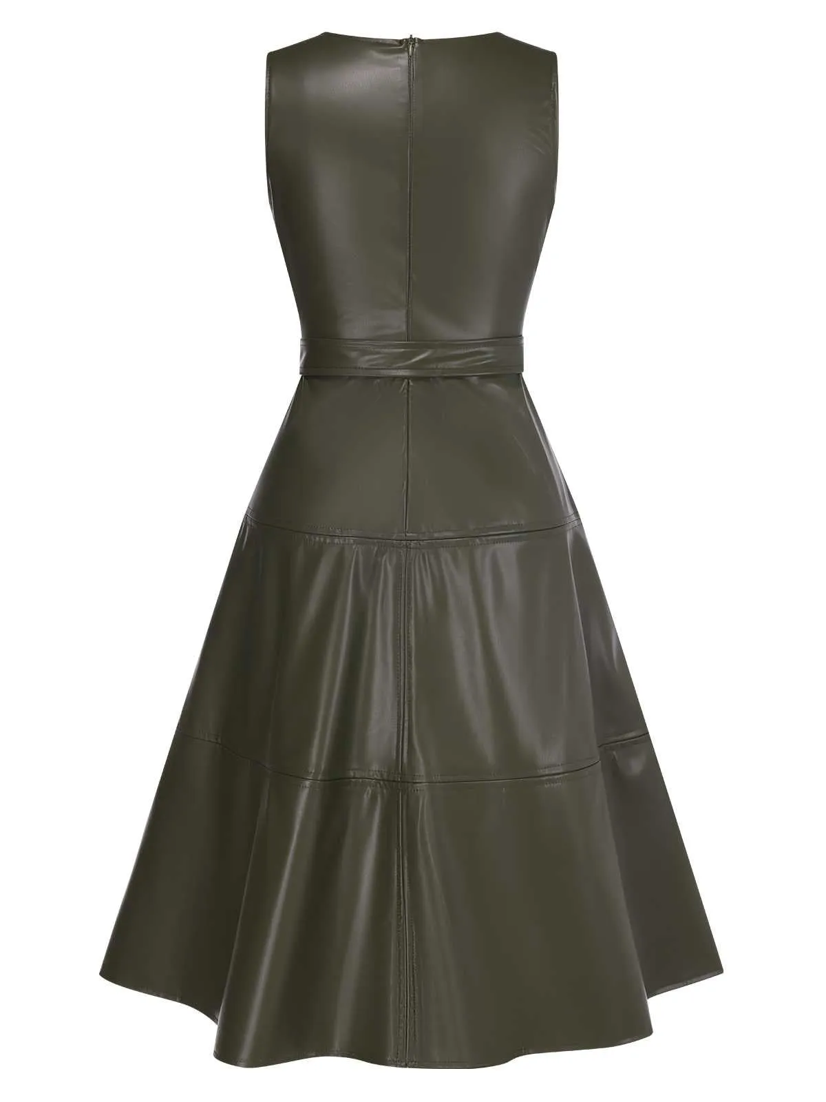 Green 1950s Leather Sleeveless Belted Dress sold by Retro Stage product image thumbnail 3