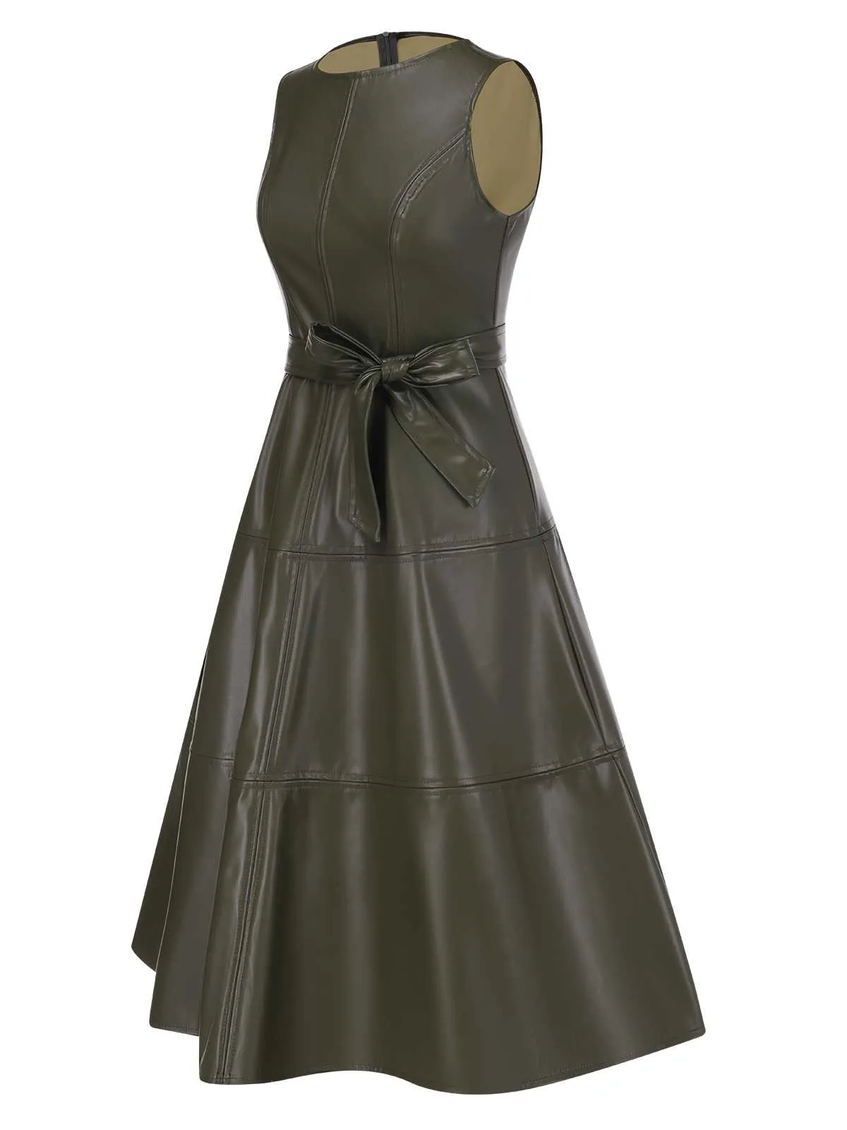 Green 1950s Leather Sleeveless Belted Dress sold by Retro Stage product image thumbnail 2