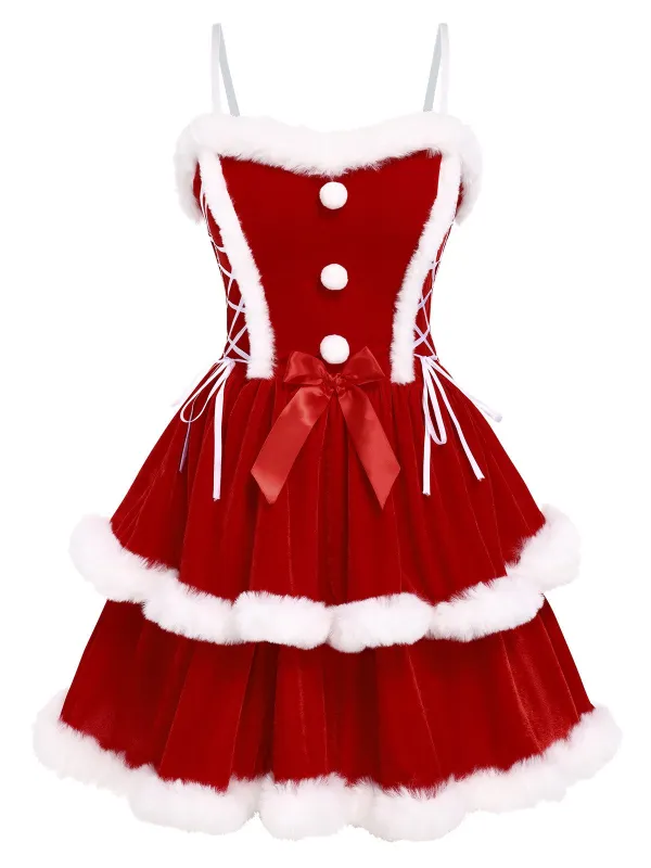 Red 1960s Christmas Velvet Double Layer Dress sold by Retro Stage