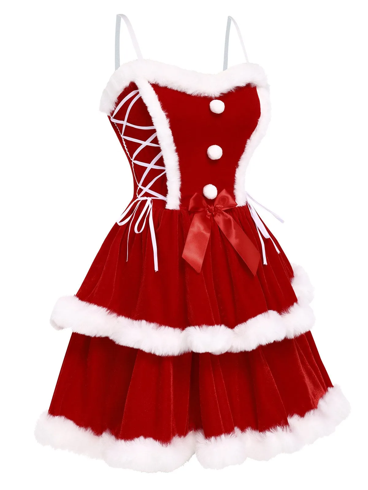 Red 1960s Christmas Velvet Double Layer Dress sold by Retro Stage product image thumbnail 2