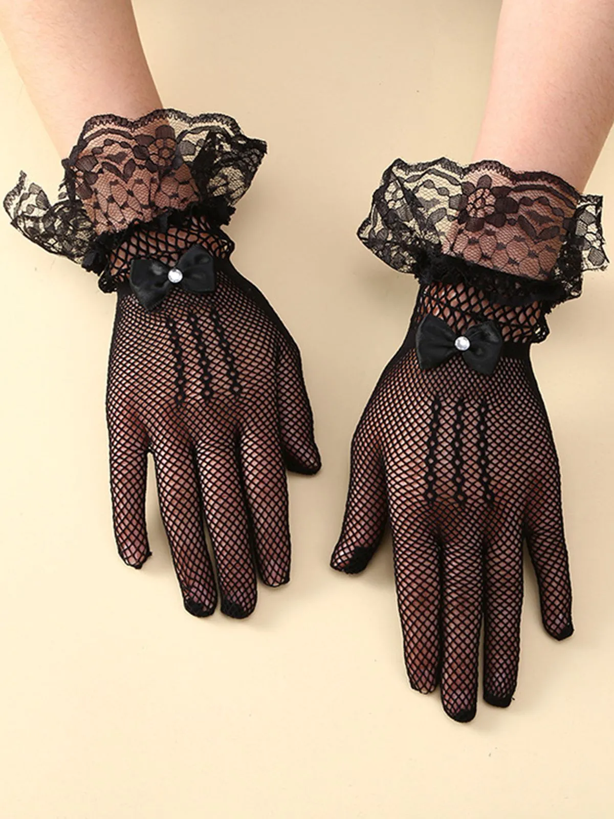 Vintage Solid Bow Lace Gloves sold by Retro Stage product image thumbnail 3
