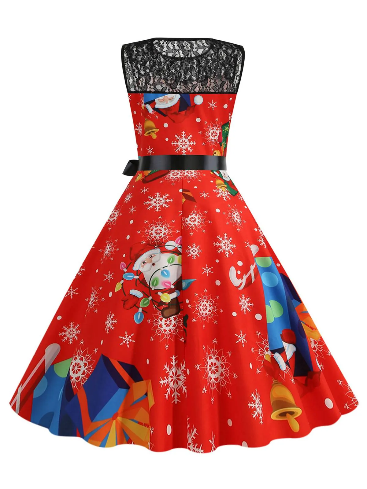 Red 1950s Santa Claus Lace Patchwork Dress sold by Retro Stage product image thumbnail 3