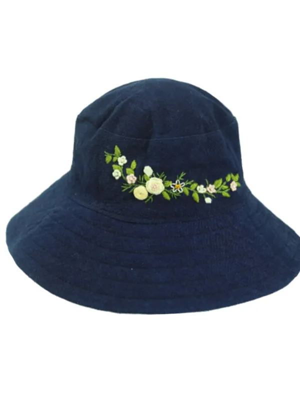 Vintage Blue Hand Embroidered Rose Floral Hat sold by Retro Stage