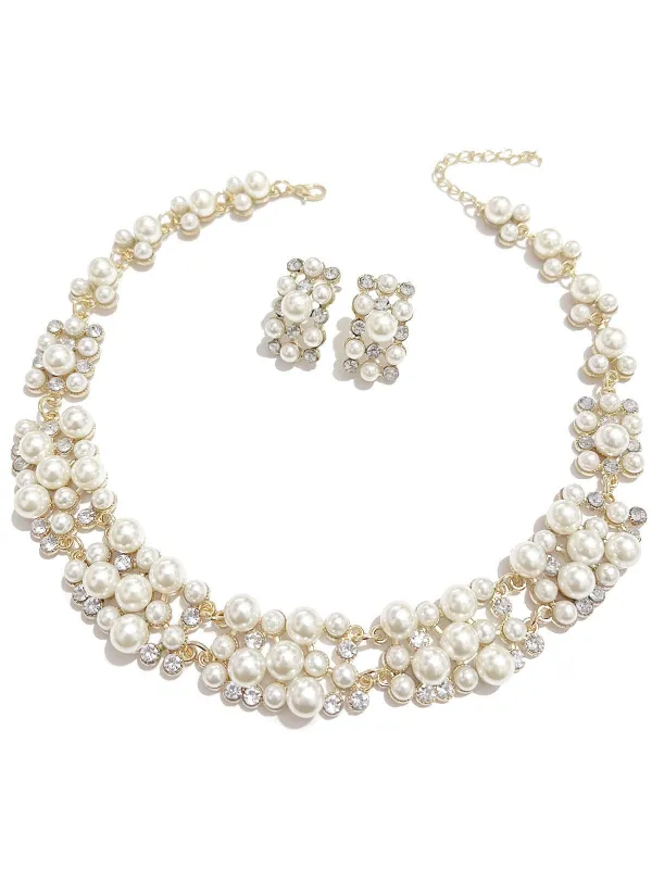 Rhinestoned Imitation Pearl Necklace & Earrings Set sold by Retro Stage