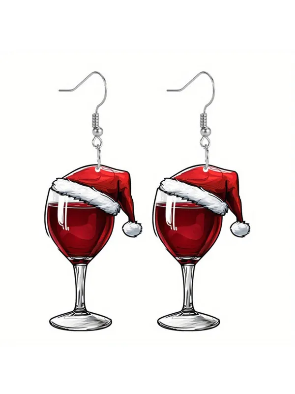 Christmas Wine Glass Dangle Earrings sold by Retro Stage