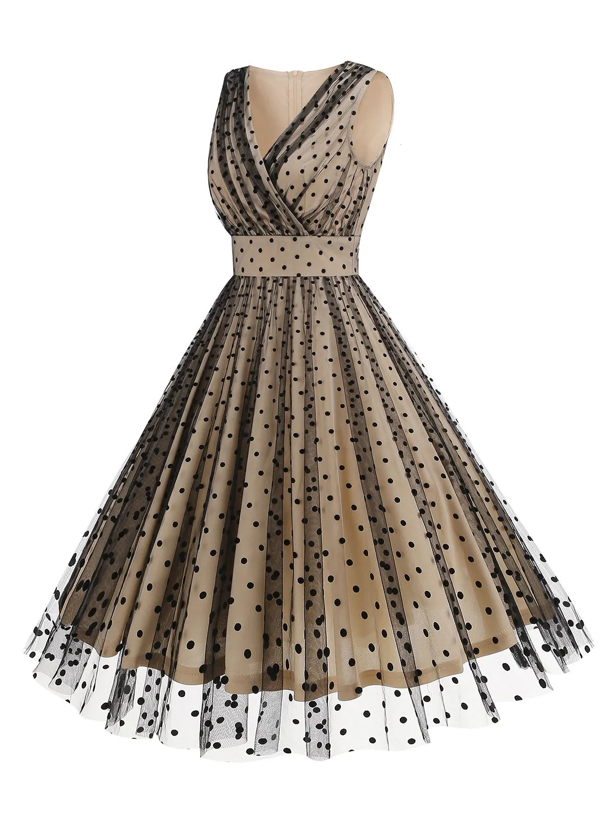 Black 1950s V-Neck Polka Dot Mesh Dress sold by Retro Stage product image thumbnail 2