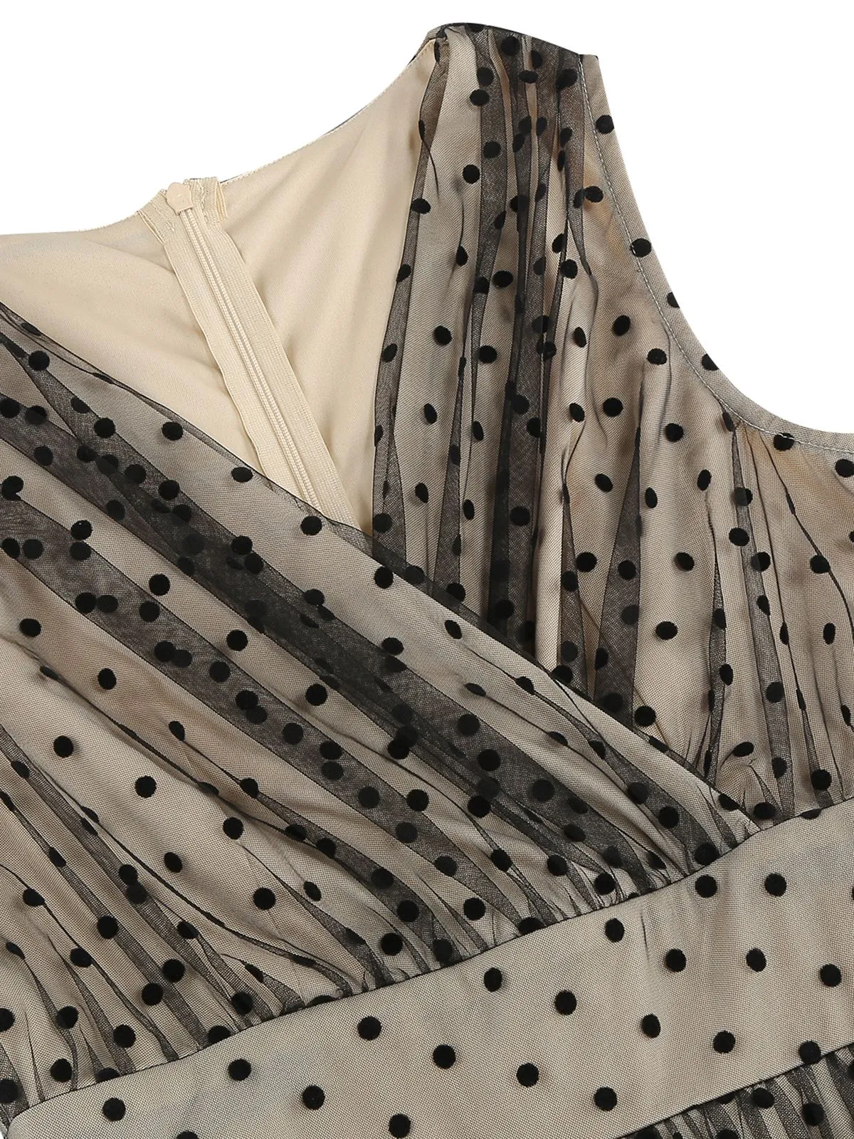 Black 1950s V-Neck Polka Dot Mesh Dress sold by Retro Stage product image thumbnail 4