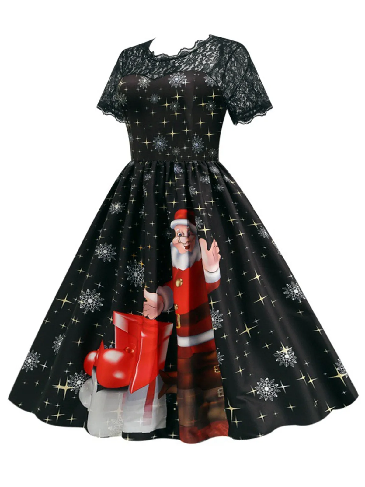Black 1950s Santa Claus Lace Patchwork Dress sold by Retro Stage product image thumbnail 2