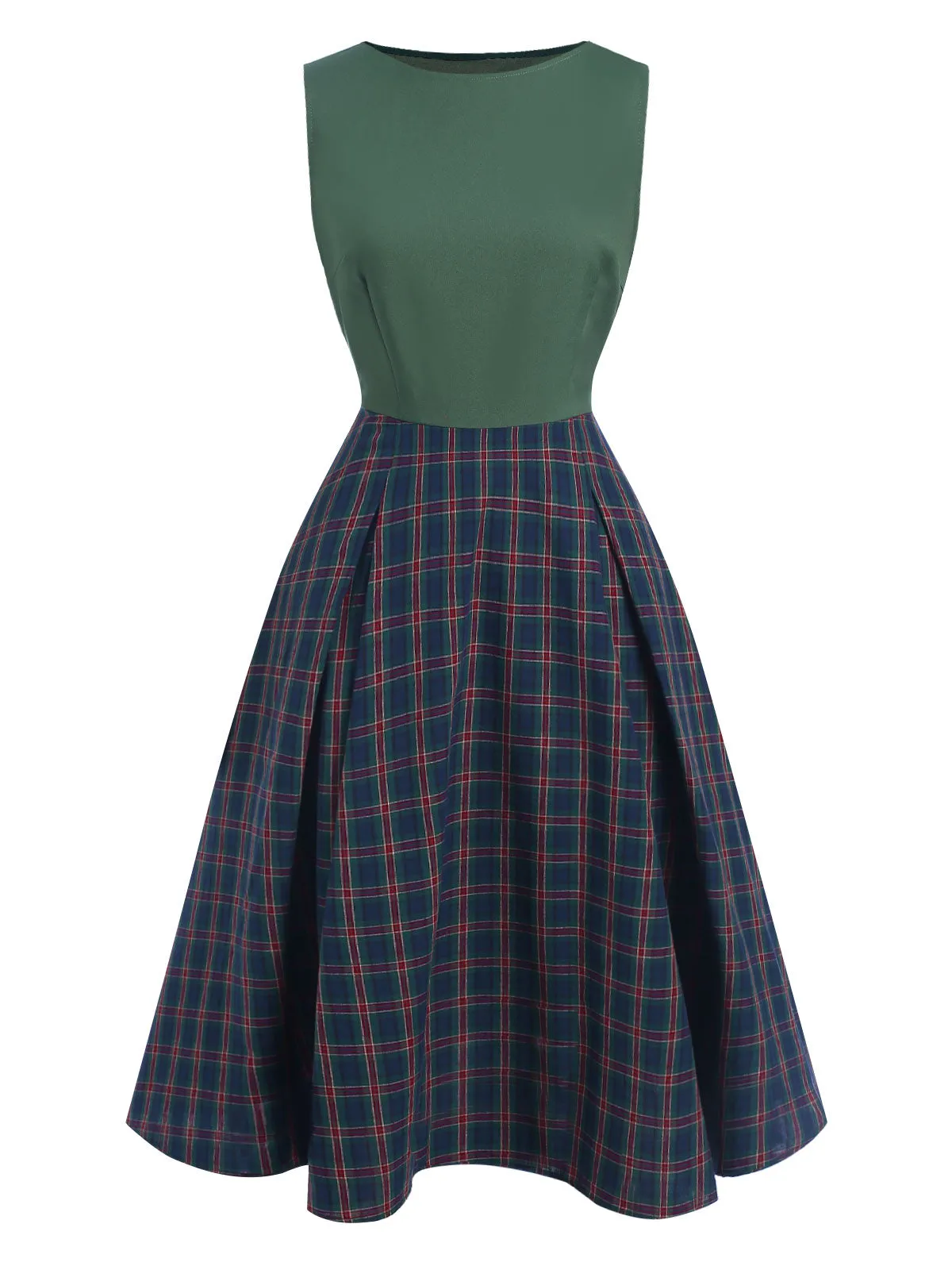 Green 1940s Plaids Patchwork Sleeveless Dress sold by Retro Stage product image thumbnail 2