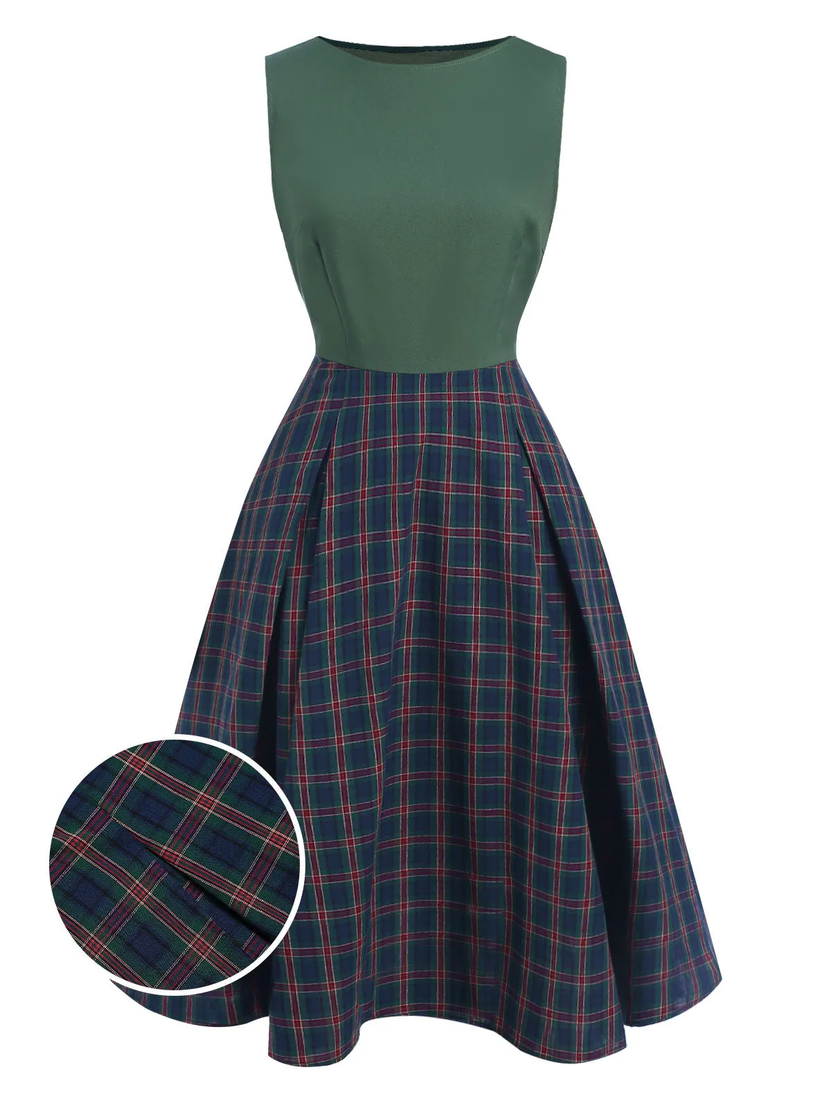 Green 1940s Plaids Patchwork Sleeveless Dress sold by Retro Stage