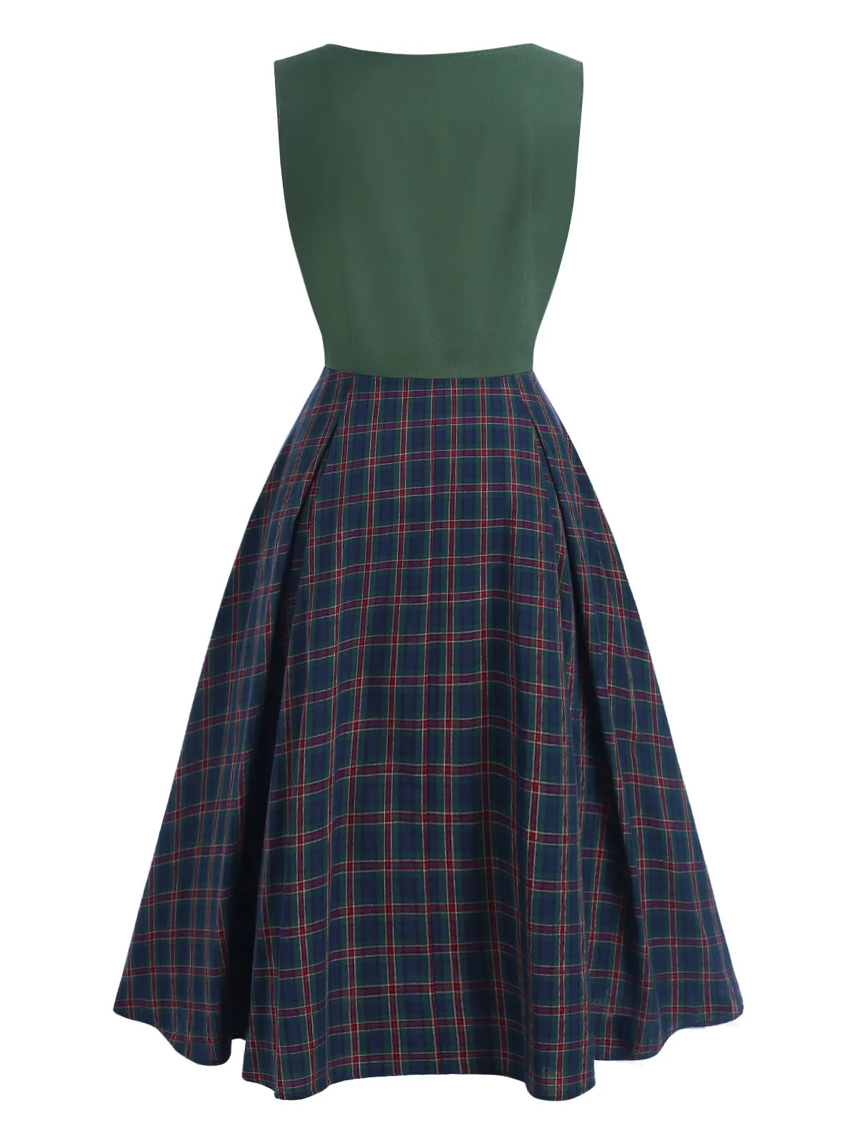 Green 1940s Plaids Patchwork Sleeveless Dress sold by Retro Stage product image thumbnail 4