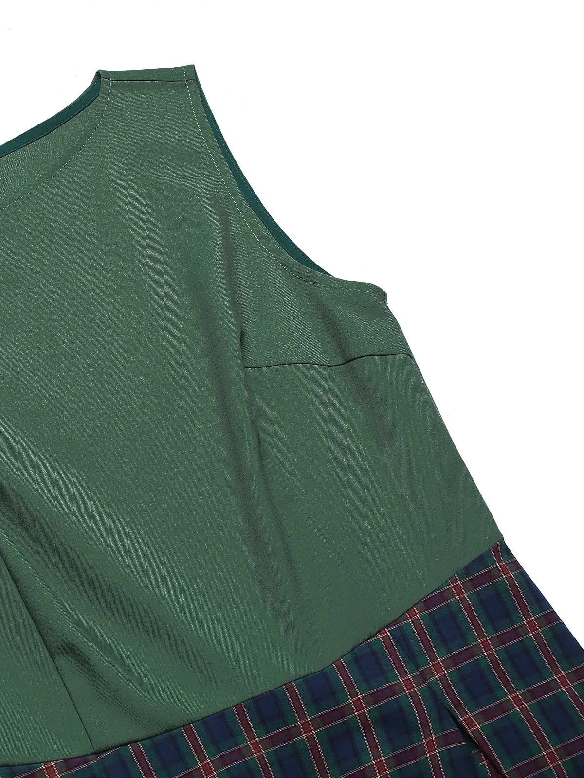 Green 1940s Plaids Patchwork Sleeveless Dress sold by Retro Stage product image thumbnail 5