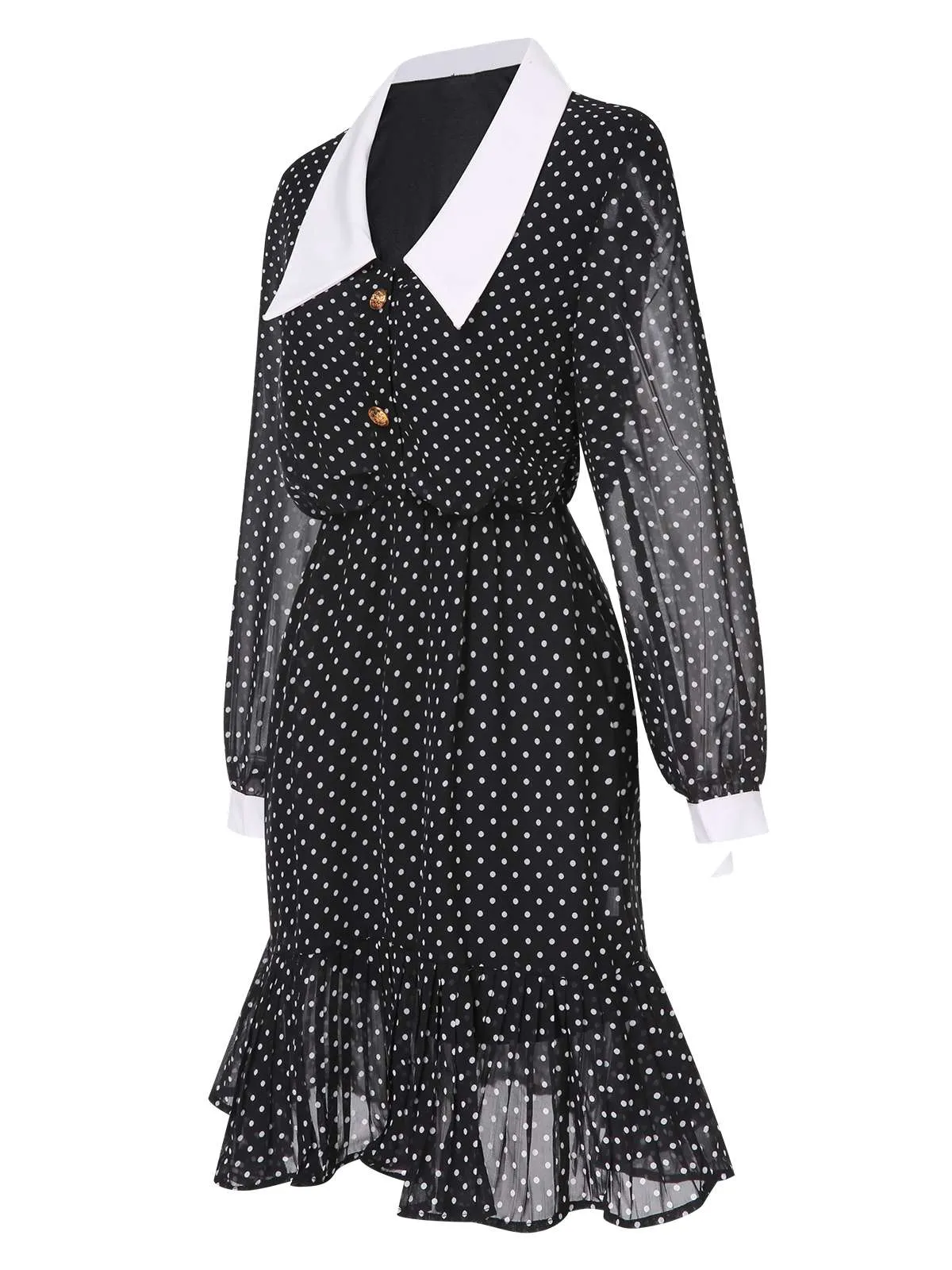 Black 1940s Polka Dot Contrast Collar Dress sold by Retro Stage product image thumbnail 3