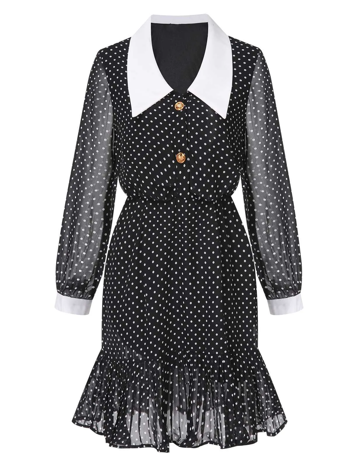 Black 1940s Polka Dot Contrast Collar Dress sold by Retro Stage
