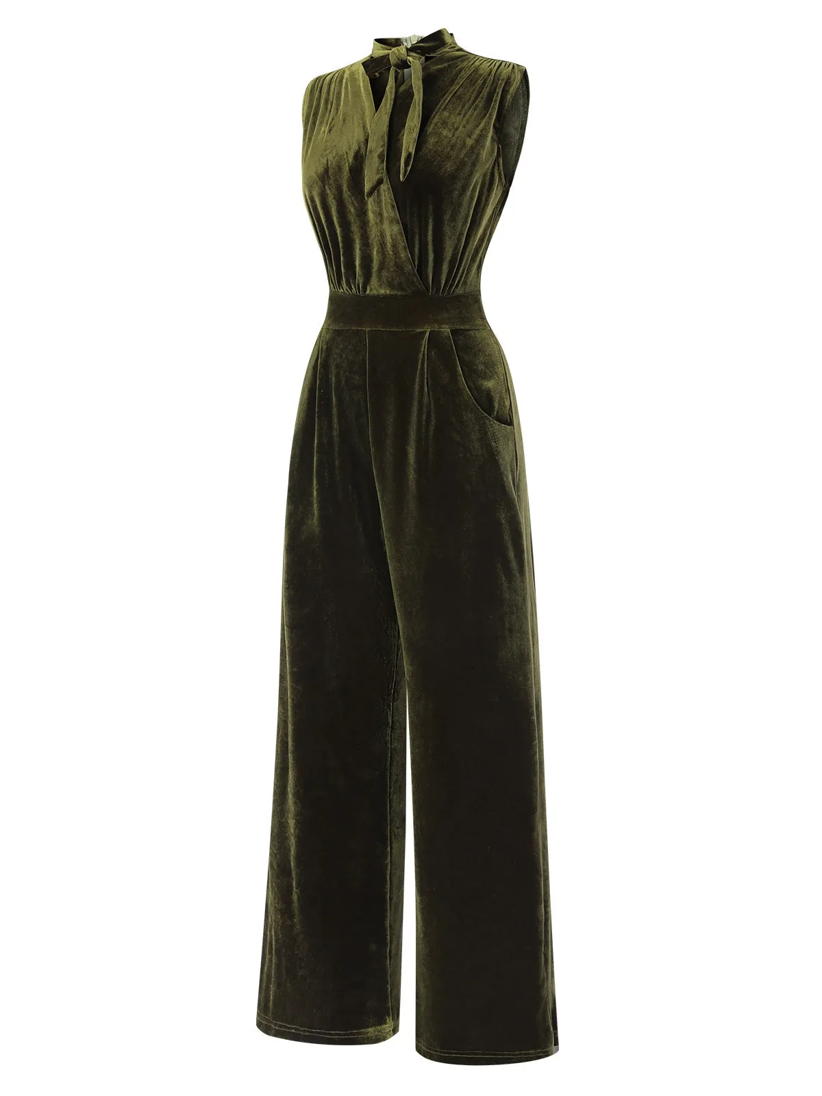 Green 1940s Tie Neck Velvet Jumpsuit sold by Retro Stage product image thumbnail 4