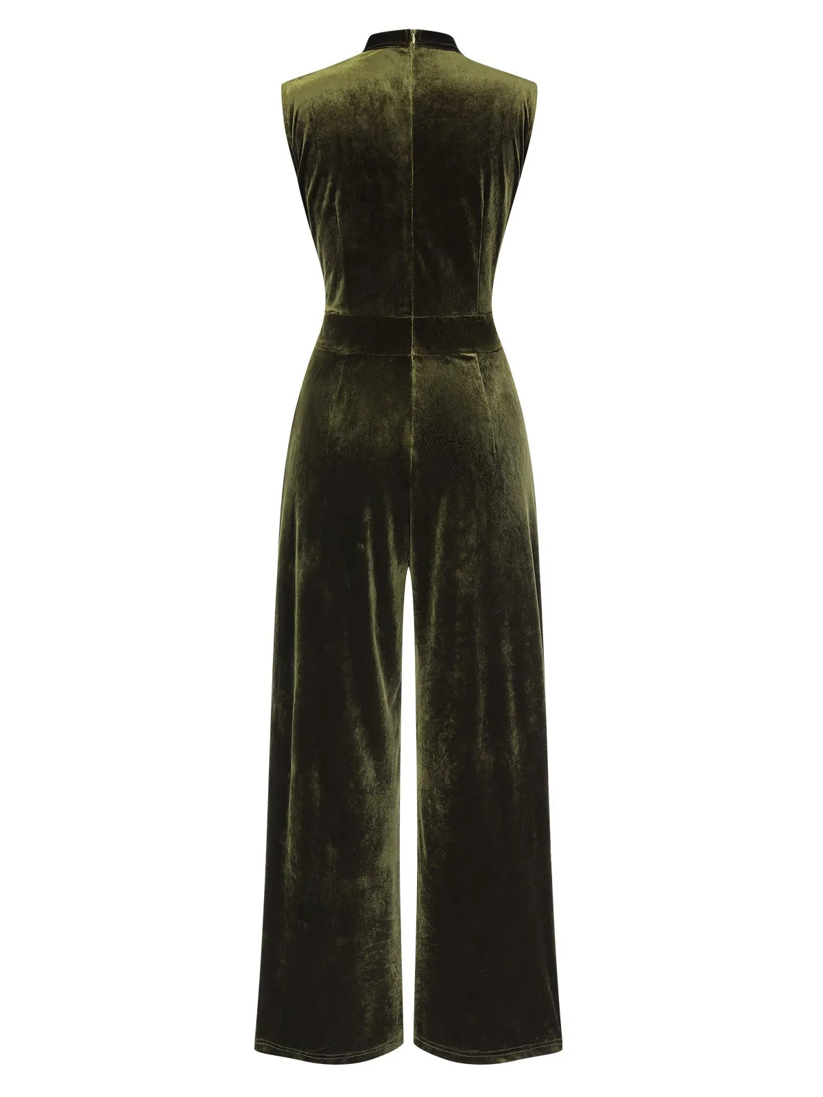 Green 1940s Tie Neck Velvet Jumpsuit sold by Retro Stage product image thumbnail 3