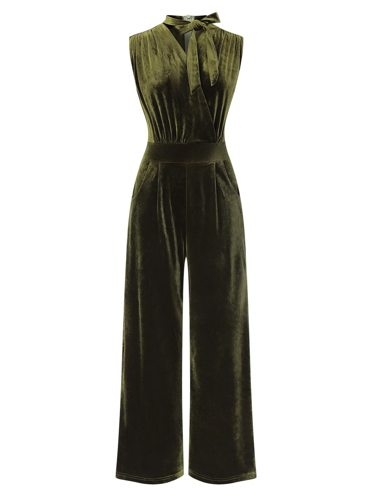 Green 1940s Tie Neck Velvet Jumpsuit sold by Retro Stage product image thumbnail 2