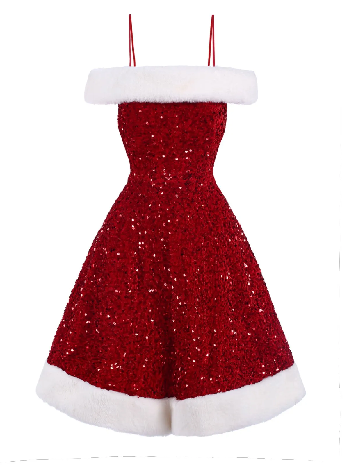Red 1950s Cold-Shoulder Furry Sequined Dress sold by Retro Stage product image thumbnail 2