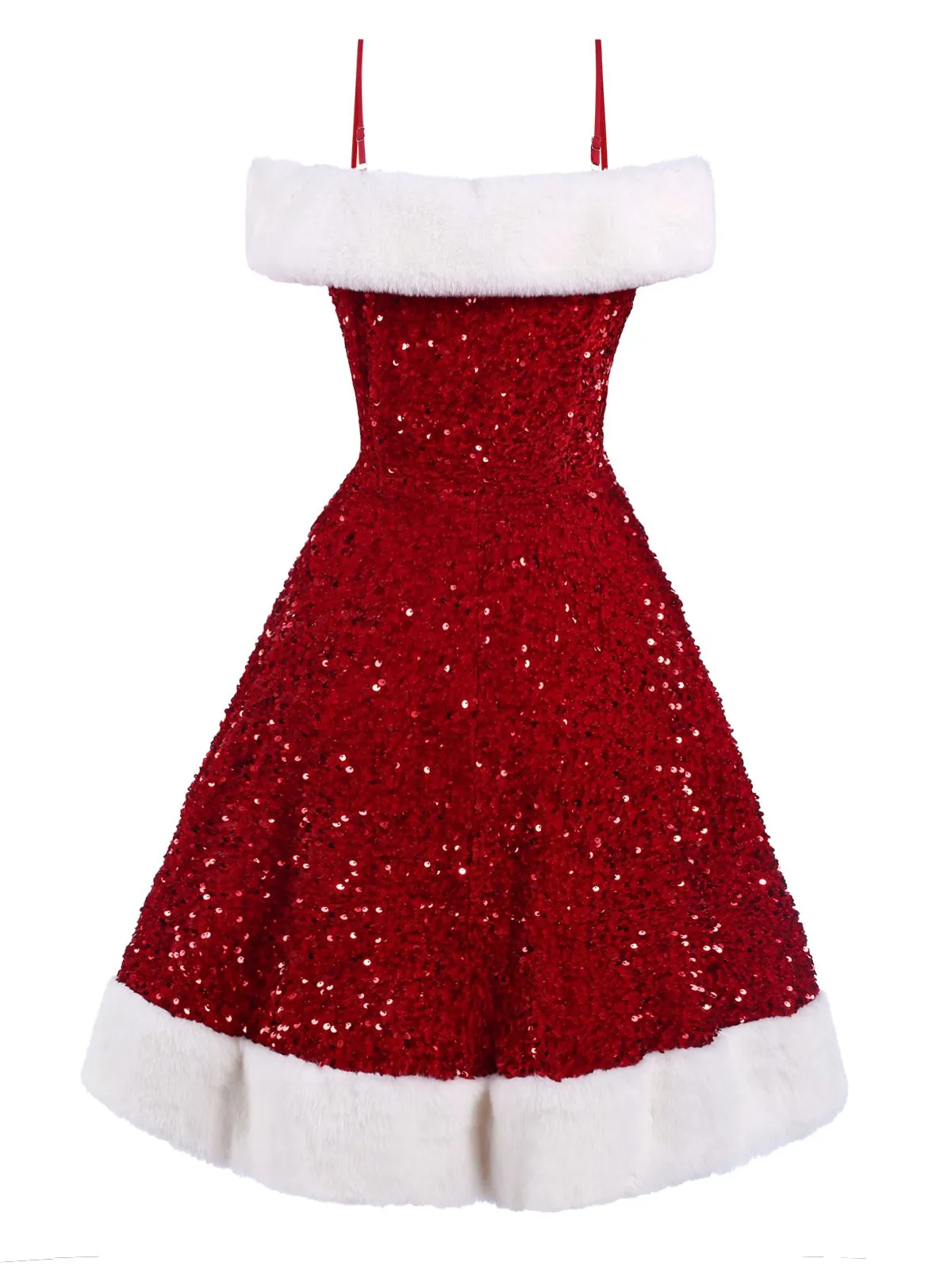 Red 1950s Cold-Shoulder Furry Sequined Dress sold by Retro Stage product image thumbnail 3